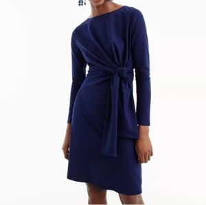 J. Crew Navy Blue Drapey Tie Waist Faux Wrap Style Dress